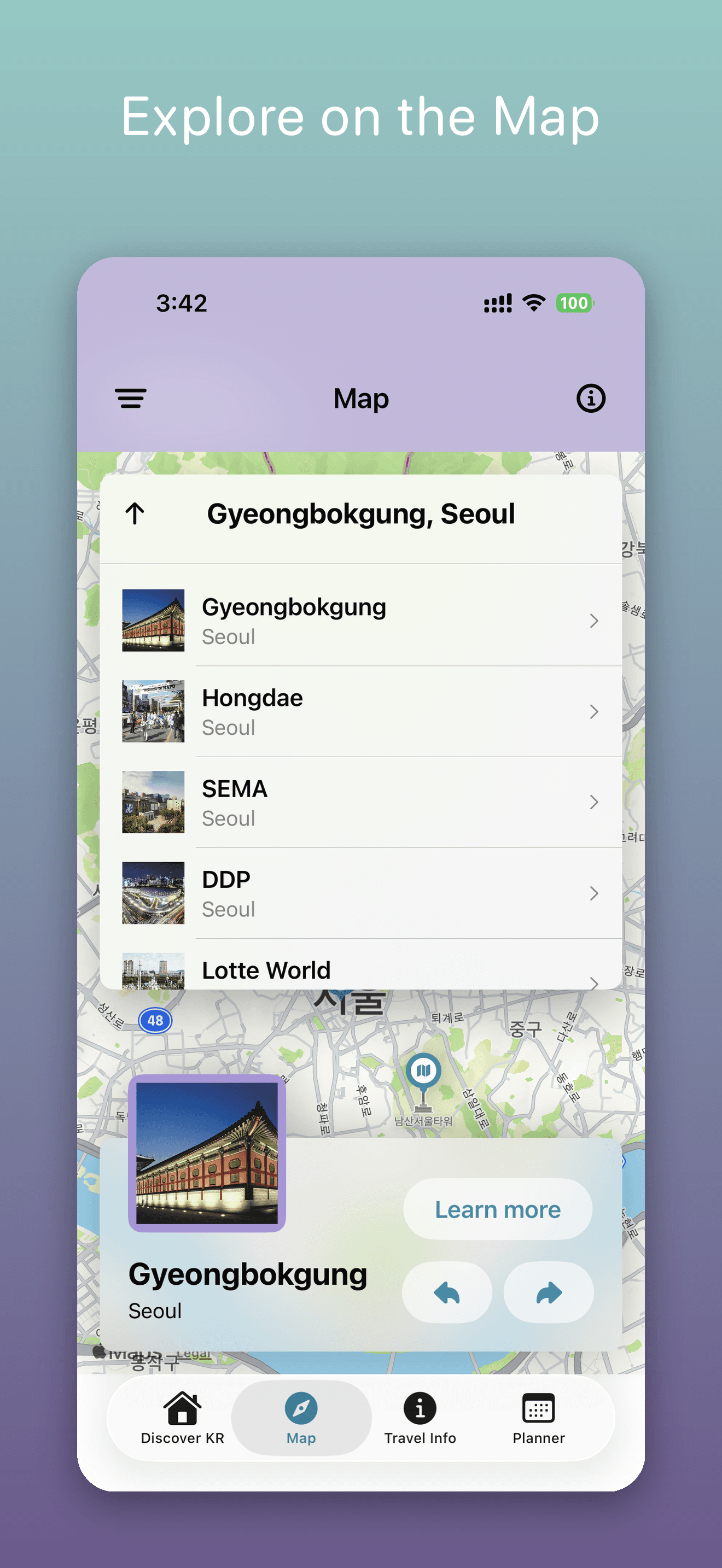 Explore attractions on an interactive map
