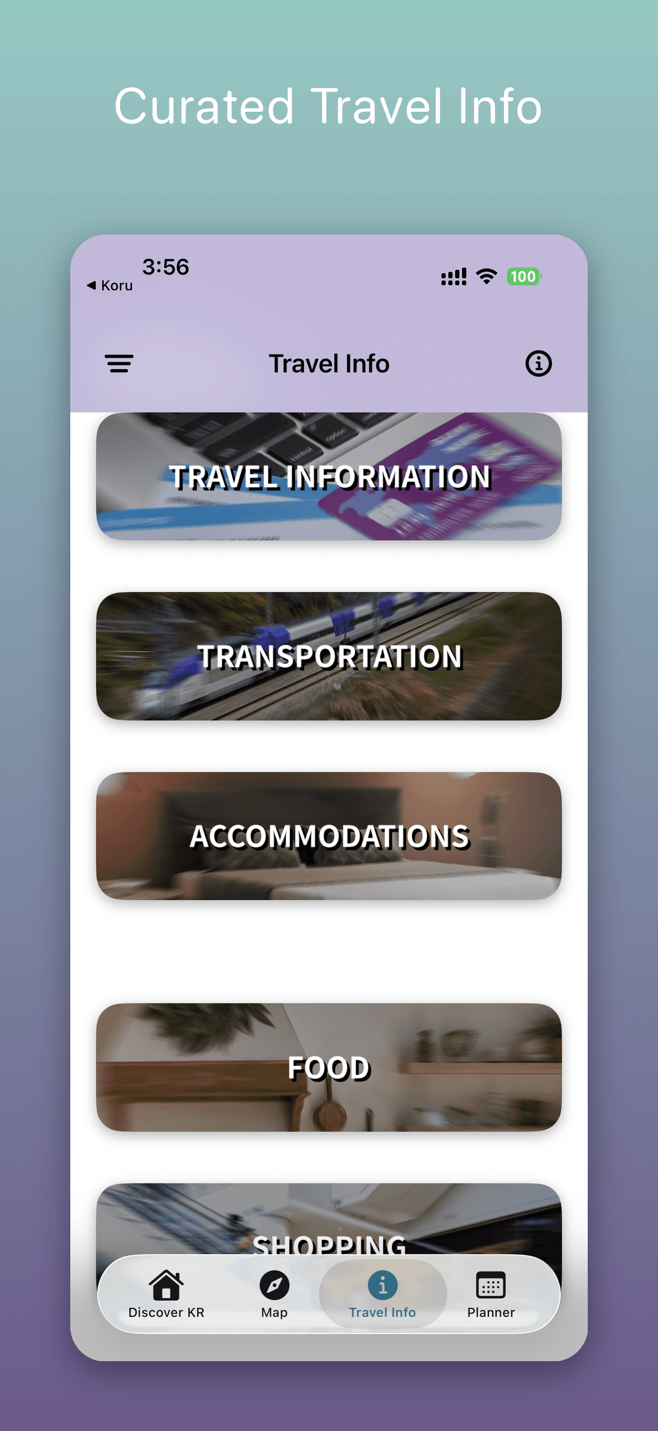 Curated official travel info